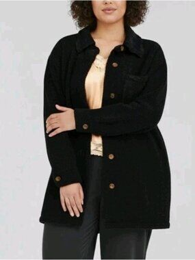 Lucky Brand Size Xs Black Teddy Sherpa Shirt Jacket Shacket Oversized